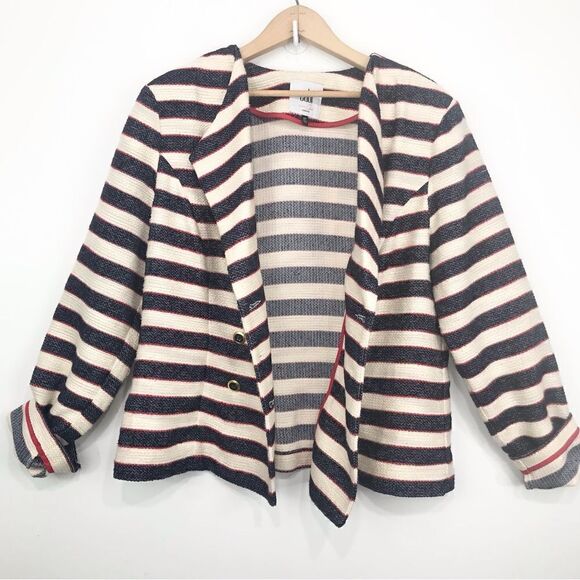 Cabi 5094 Navy Red Cream Nautical Stripe Double Breasted Cruise Blazer Jacket - Picture 8 of 16